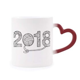 Dıythinker Kırmızı Çok Renkli Yün Top 2018 Mutlu Yeni Yıl Isıya Duyarlı Kalp Kupa