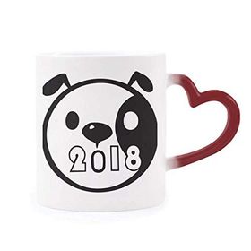 Dıythinker Kırmızı Çok Renkli Yuvarlak Köpek Happy New Year 2018 Morphing Isıya Duyarlı Kalp Kupa