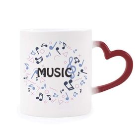 Dıythinker Kırmızı Çok Renkli Yuvarlak Şekilli Müzik Notası Koyu Mavi Şekil Isıya Duyarlı Kalp Kupası