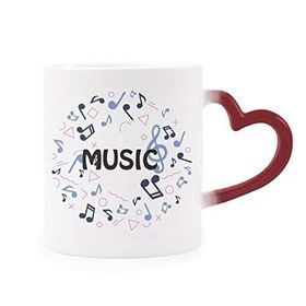 Dıythinker Kırmızı Çok Renkli Yuvarlak Şekilli Müzik Notası Koyu Mavi Şekil Isıya Duyarlı Kalp Kupası