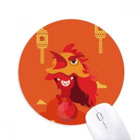 Dıythinker Kırmızı Fener Aslan Dans Çin Kasabası Baskılı Yuvarlak Kaymaz Kauçuk Mouse Pad