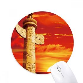 Dıythinker Kırmızı Güneş Gökyüzü Süs Sütunu Çin Baskılı Yuvarlak Kaymaz Kauçuk Mouse Pad