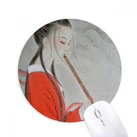 Dıythinker Kırmızı Güzellik Flüt Çin Boyama Baskılı Yuvarlak Kaymaz Kauçuk Mouse Pad