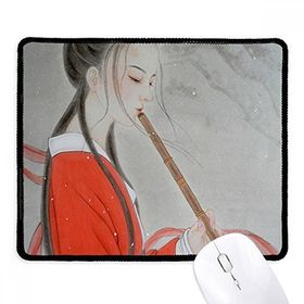 Dıythinker Kırmızı Güzellik Flüt Çin Boyama Kaymaz Siyah Başlıklı Kenarlar Mouse Pad