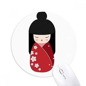 Dıythinker Kırmızı Kimono Sakura Japon Baskılı Yuvarlak Kaymaz Kauçuk Mouse Pad