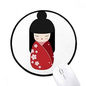 Dıythinker Kırmızı Kimono Sakura Japonya Yuvarlak Kaymaz Mouse Pad