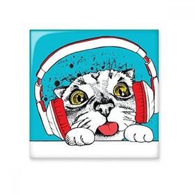 Dıythinker Kırmızı Kulaklık Beyaz Kedi Koruyucu Hayvan Hayvan Hayvan Sevgili Seramik Dekorasyon 10x10 cm Seramik Karo