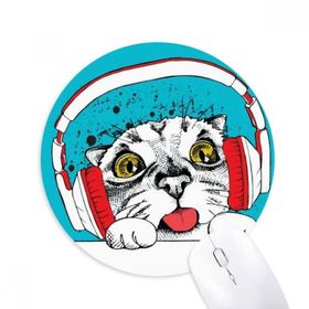 Dıythinker Kırmızı Kulaklık Beyaz Kedi Koruyucu Hayvan Hayvan Sevgili Baskılı Yuvarlak Kaymaz Kauçuk Mouse Pad