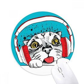 Dıythinker Kırmızı Kulaklık Beyaz Kedi Koruyucu Hayvan Hayvan Sevgili Baskılı Yuvarlak Kaymaz Kauçuk Mouse Pad
