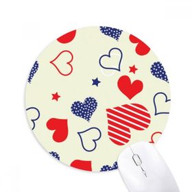 Dıythinker Kırmızı Mavi Kalp Şekilli Pentagram Amerika Baskılı Yuvarlak Kaymaz Kauçuk Mouse Pad
