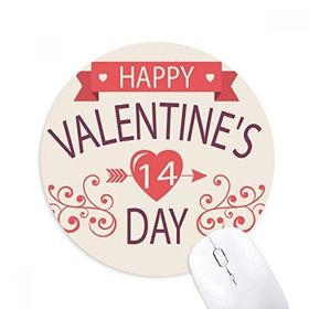 Dıythinker Kırmızı Mutlu Sevgililer Günü 14 Kalp Ok Baskılı Yuvarlak Kaymaz Kauçuk Mouse Pad