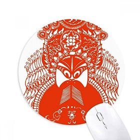 Dıythinker Kırmızı Pekin Operası Maskesi Ay Kağıt Kesim Baskılı Yuvarlak Kaymaz Kauçuk Mouse Pad
