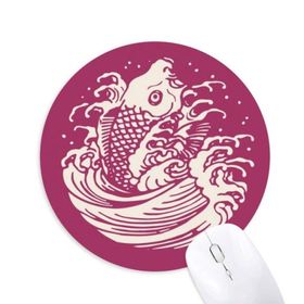 Dıythinker Kırmızı Resim Japon Kültürü Balık Baskılı Yuvarlak Kaymaz Kauçuk Mouse Pad
