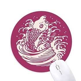 Dıythinker Kırmızı Resim Japon Kültürü Balık Baskılı Yuvarlak Kaymaz Kauçuk Mouse Pad