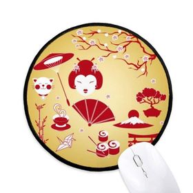 Dıythinker Kırmızı Sarı Beyaz Fincan Suşi Japonya Yuvarlak Kaymaz Mouse Pad