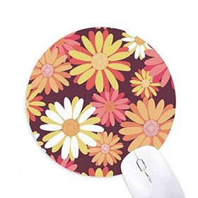 Dıythinker Kırmızı Sarı Çiçek Bitki Desenli Baskılı Yuvarlak Kaymaz Kauçuk Mouse Pad