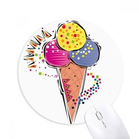Dıythinker Kırmızı Sarı Mavi Dondurma Topu Element İllüstrasyon Baskılı Yuvarlak Kaymaz Kauçuk Mouse Pad