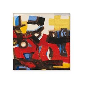 Dıythinker Kırmızı Sarı Mavi Soyut Geometri Batı Stili Soyut Sanat Boyama Seramik Bisk Fayans Dekorasyon 20x20 cm Seramik Karo