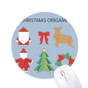 Dıythinker Kırmızı Soyut Noel Origami Desenli Baskılı Yuvarlak Kaymaz Kauçuk Mouse Pad