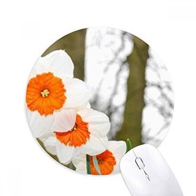 Dıythinker Kırmızı ve Beyaz Çiçekler Ağaçlar Baskılı Yuvarlak Kaymaz Kauçuk Mouse Pad