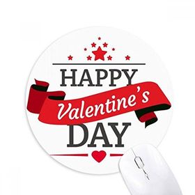 Dıythinker Kırmızı ve Siyah Mutlu Sevgililer Günü Baskılı Yuvarlak Kaymaz Kauçuk Mouse Pad