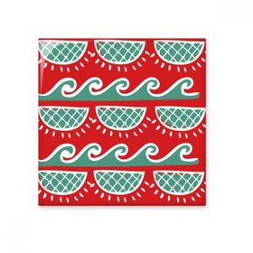 Dıythinker Kırmızı Yeşil Dalga Meksika Totemleri Antik Medeniyet Çizimi 15x15 cm Seramik Karo