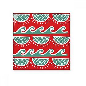 Dıythinker Kırmızı Yeşil Dalga Meksika Totemleri Antik Medeniyet Çizimi 15x15 cm Seramik Karo