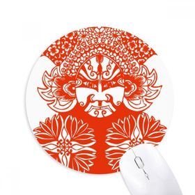 Dıythinker Kırmızı Yüz Maskesi Pekin Opera Kağıt Kesim Baskılı Yuvarlak Kaymaz Kauçuk Mouse Pad