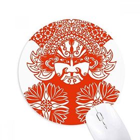 Dıythinker Kırmızı Yüz Maskesi Pekin Opera Kağıt Kesim Baskılı Yuvarlak Kaymaz Kauçuk Mouse Pad