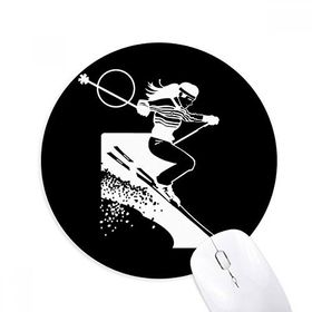 Dıythinker Kış Spor Kayak Siyah Desen Baskılı Yuvarlak Kaymaz Kauçuk Mouse Pad