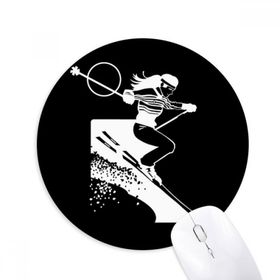 Dıythinker Kış Spor Kayak Siyah Desen Baskılı Yuvarlak Kaymaz Kauçuk Mouse Pad