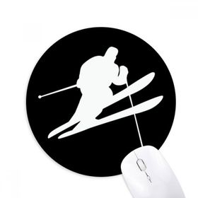 Dıythinker Kış Spor Kayak Siyah Siluet Baskılı Yuvarlak Kaymaz Kauçuk Mouse Pad