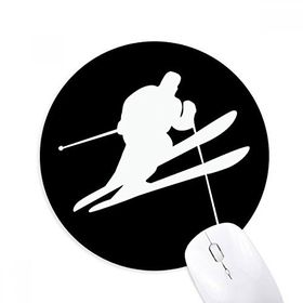 Dıythinker Kış Spor Kayak Siyah Siluet Baskılı Yuvarlak Kaymaz Kauçuk Mouse Pad