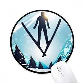 Dıythinker Kış Sporları Kayak Ağacı Suluboya Yuvarlak Kaymaz Mouse Pad