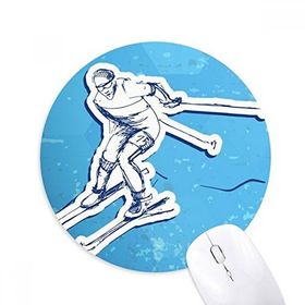 Dıythinker Kış Sporları Kayak Aksiyon İllüstrasyonu Baskılı Yuvarlak Kaymaz Kauçuk Mouse Pad
