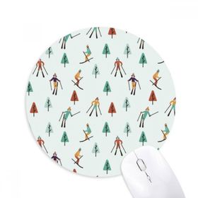 Dıythinker Kış Sporları Kayak Atleti Çizgi Film İllüstrasyon Baskılı Yuvarlak Kaymaz Kauçuk Mouse Pad