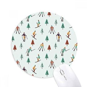Dıythinker Kış Sporları Kayak Atleti Çizgi Film İllüstrasyon Baskılı Yuvarlak Kaymaz Kauçuk Mouse Pad