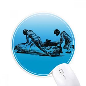 Dıythinker Kış Sporları Kayak Kayak ve Bot İllüstrasyon Baskılı Yuvarlak Kaymaz Kauçuk Mouse Pad