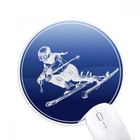 Dıythinker Kış Sporları Kayak Retro Desen İllüstrasyon Baskılı Yuvarlak Kaymaz Kauçuk Mouse Pad