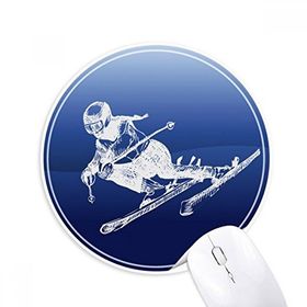 Dıythinker Kış Sporları Kayak Retro Desen İllüstrasyon Baskılı Yuvarlak Kaymaz Kauçuk Mouse Pad