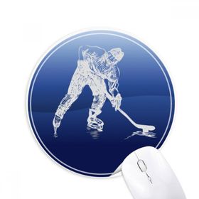 Dıythinker Kış Sporları Paten ve Buz Hokeyi Suluboya Baskılı Yuvarlak Kaymaz Kauçuk Mouse Pad