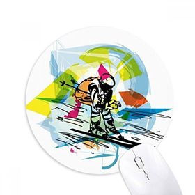 Dıythinker Kış Sporları Serbest Stil Kayak İllüstrasyonu Baskılı Yuvarlak Kaymaz Kauçuk Mouse Pad