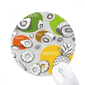 Dıythinker Kivi Ananas Meyve İllüstrasyon Desen Baskılı Yuvarlak Kaymaz Kauçuk Mouse Pad