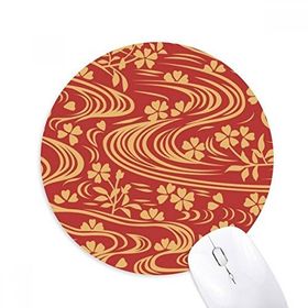 Dıythinker Kıvırcık Kırmızı Japon Kültürü Çiçek Baskılı Yuvarlak Kaymaz Kauçuk Mouse Pad