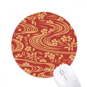 Dıythinker Kıvırcık Kırmızı Japon Kültürü Çiçek Baskılı Yuvarlak Kaymaz Kauçuk Mouse Pad