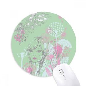 Dıythinker Kız Çiçekleri Karahindiba Kanatları Baskılı Yuvarlak Kaymaz Kauçuk Mouse Pad