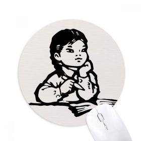 Dıythinker Kız Kalem Masası Siyah Eskiz Vatanseverlik Baskılı Yuvarlak Kaymaz Kauçuk Mouse Pad