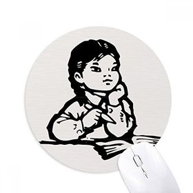 Dıythinker Kız Kalem Masası Siyah Eskiz Vatanseverlik Baskılı Yuvarlak Kaymaz Kauçuk Mouse Pad