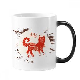 Dıythinker Köpek 350 ml yılı Hayvan Çin Zodyak Kırmızı Değişen Renk Kupa Kupa Şekil Değiştiren Isıya Duyarlı Kulplu
