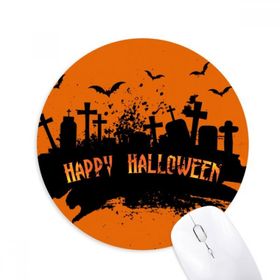 Dıythinker Korku Gece Mezarlığı Cadılar Bayramı Baskılı Yuvarlak Kaymaz Kauçuk Mouse Pad